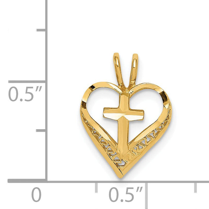 Lovely Rita's Pendants & Charms 14K Yellow Gold Heart Shape Cross Design Chain Slide Pendant
