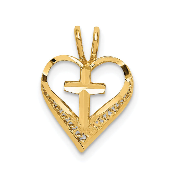Lovely Rita's Pendants & Charms 14K Yellow Gold Heart Shape Cross Design Chain Slide Pendant