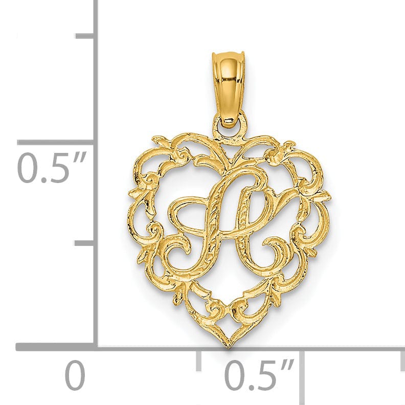 Lovely Rita's Pendants & Charms 14K Yellow Gold Heart Shape Fancy Script Letter A Initial Charm Pendant