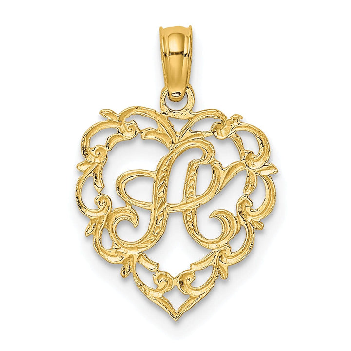 Lovely Rita's Pendants & Charms 14K Yellow Gold Heart Shape Fancy Script Letter A Initial Charm Pendant
