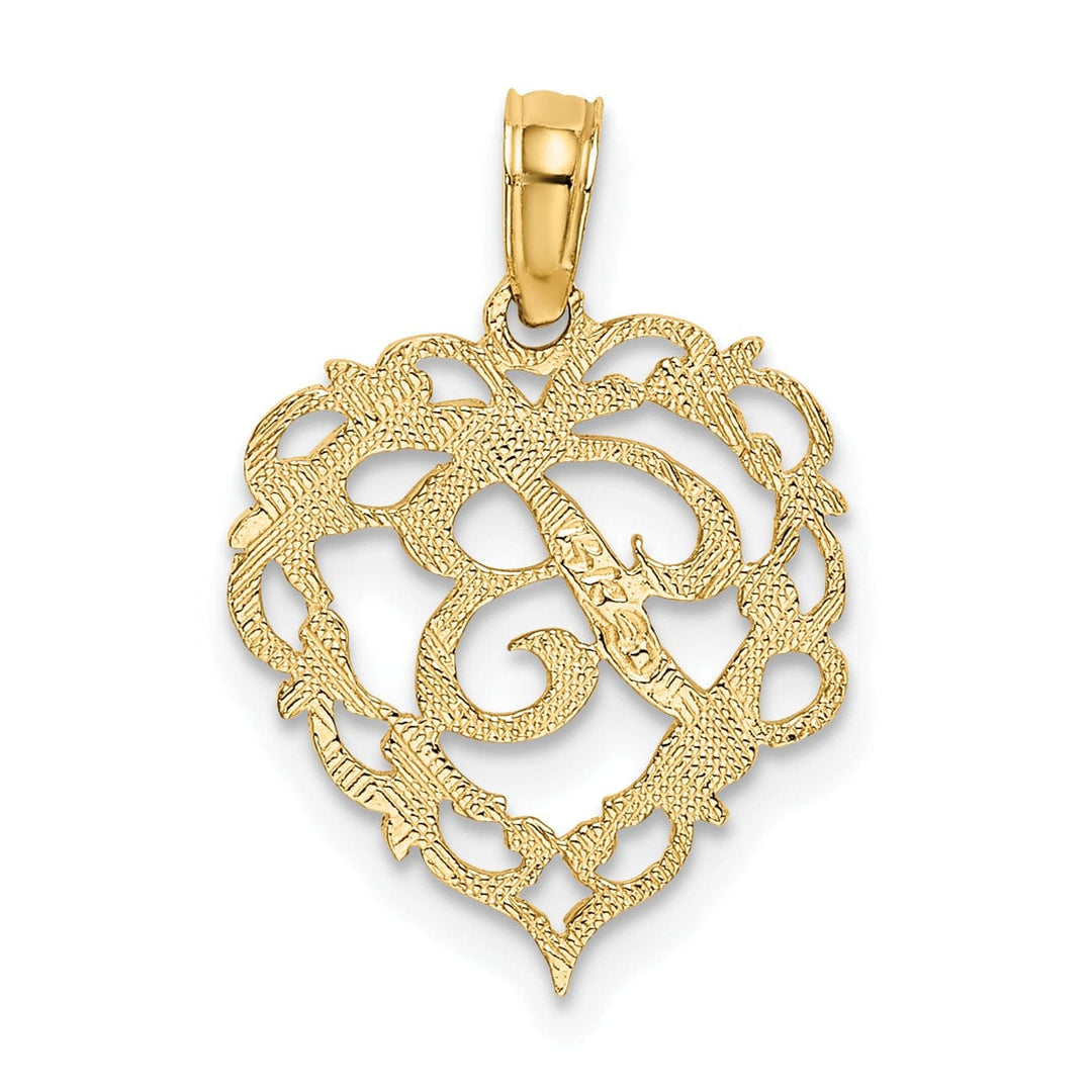 Lovely Rita's Pendants & Charms 14K Yellow Gold Heart Shape Fancy Script Letter B Initial Charm Pendant