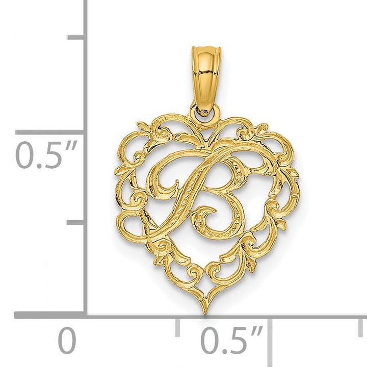 Lovely Rita's Pendants & Charms 14K Yellow Gold Heart Shape Fancy Script Letter B Initial Charm Pendant