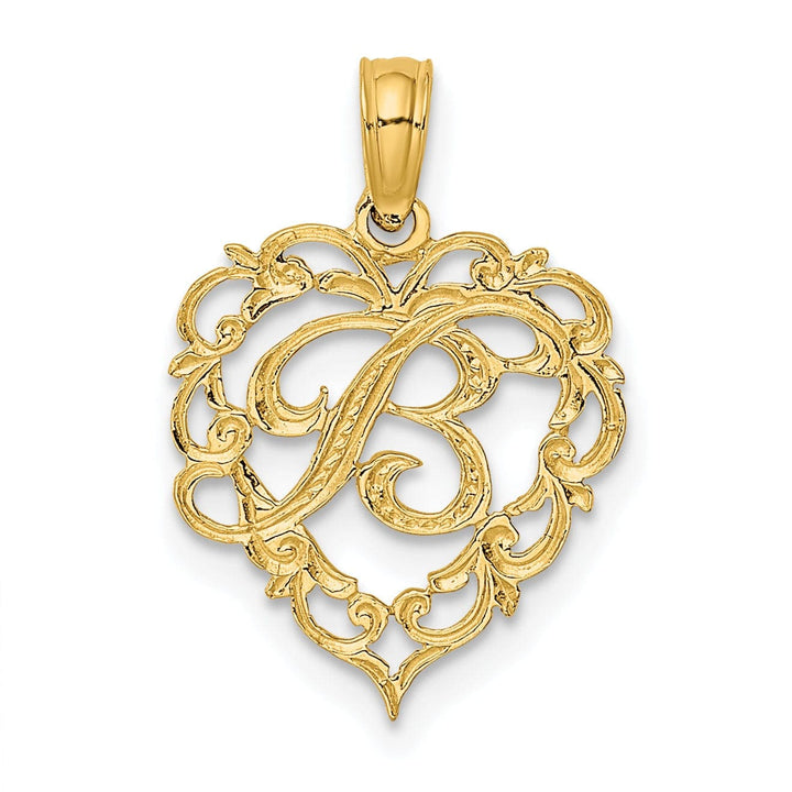 Lovely Rita's Pendants & Charms 14K Yellow Gold Heart Shape Fancy Script Letter B Initial Charm Pendant