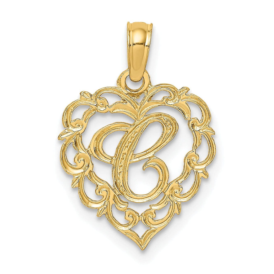 Lovely Rita's Pendants & Charms 14K Yellow Gold Heart Shape Fancy Script Letter C Initial Charm Pendant