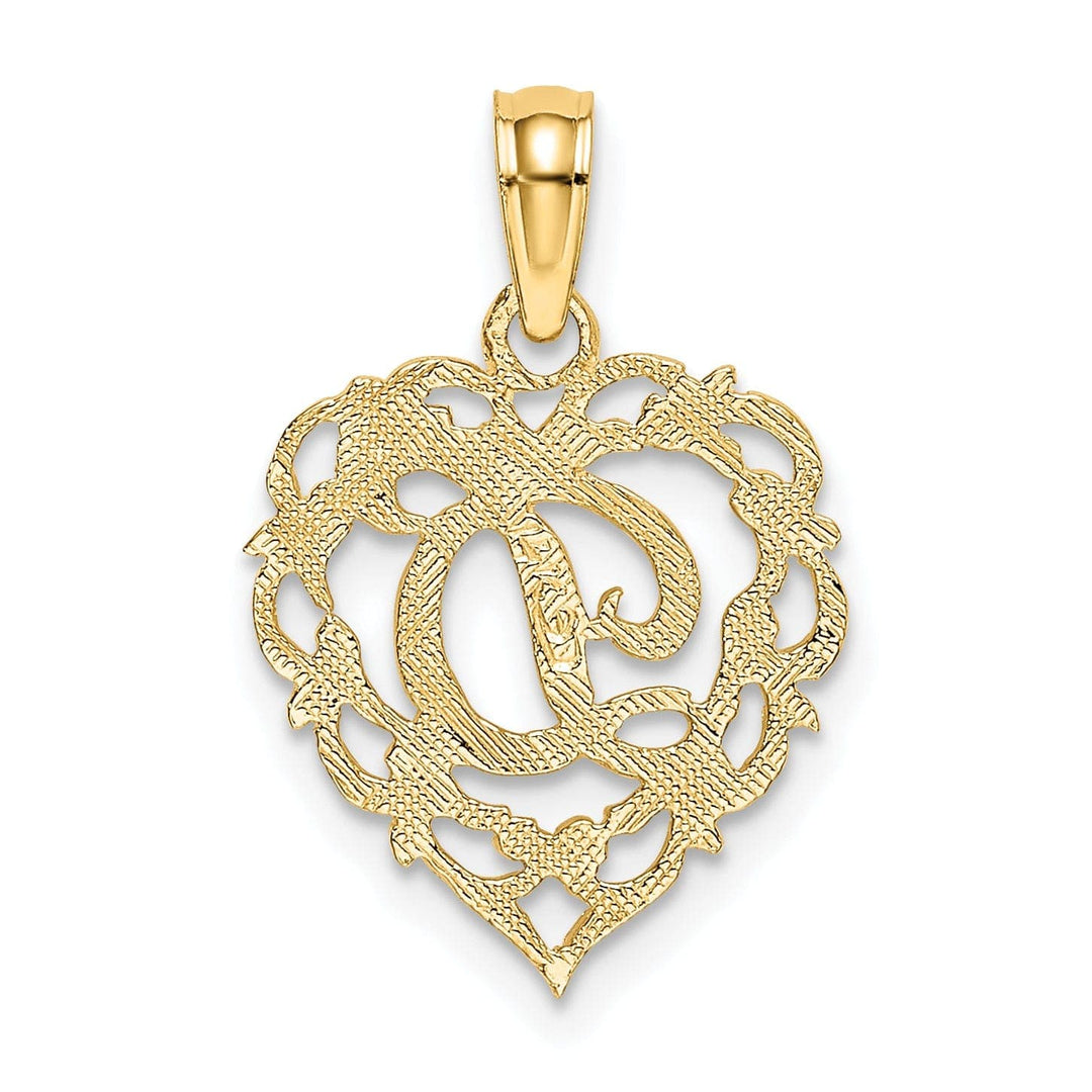 Lovely Rita's Pendants & Charms 14K Yellow Gold Heart Shape Fancy Script Letter D Initial Charm Pendant