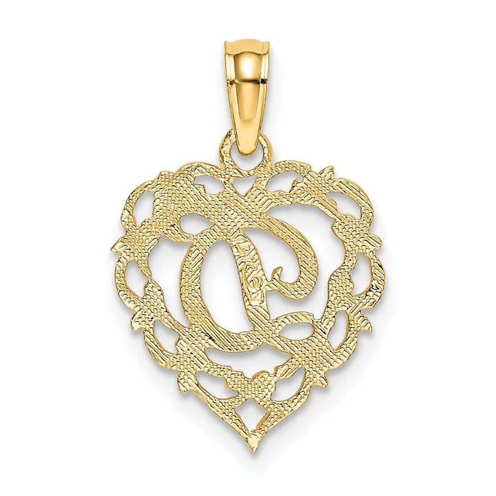 Lovely Rita's Pendants & Charms 14K Yellow Gold Heart Shape Fancy Script Letter D Initial Charm Pendant