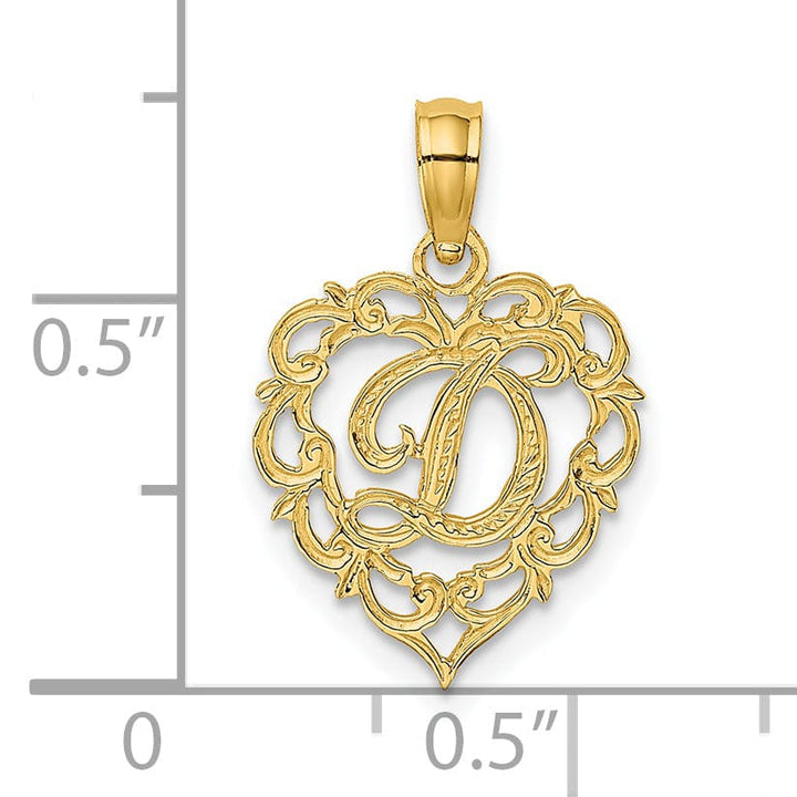 Lovely Rita's Pendants & Charms 14K Yellow Gold Heart Shape Fancy Script Letter D Initial Charm Pendant
