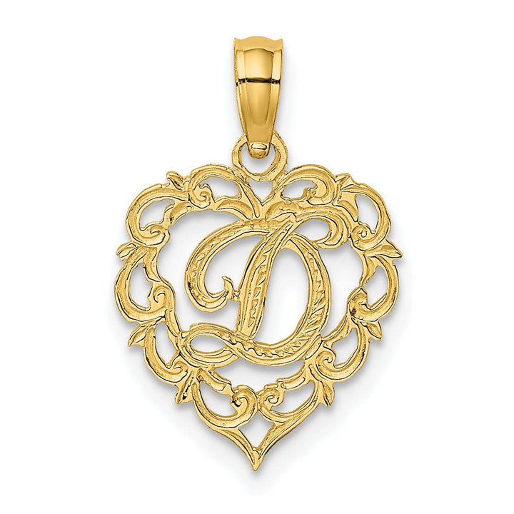 Lovely Rita's Pendants & Charms 14K Yellow Gold Heart Shape Fancy Script Letter D Initial Charm Pendant