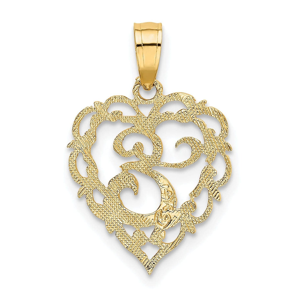Lovely Rita's Pendants & Charms 14K Yellow Gold Heart Shape Fancy Script Letter E Initial Charm Pendant