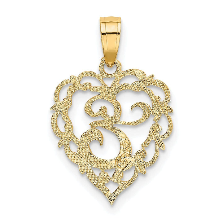 Lovely Rita's Pendants & Charms 14K Yellow Gold Heart Shape Fancy Script Letter E Initial Charm Pendant