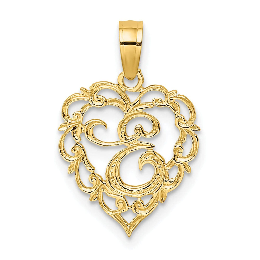 Lovely Rita's Pendants & Charms 14K Yellow Gold Heart Shape Fancy Script Letter E Initial Charm Pendant