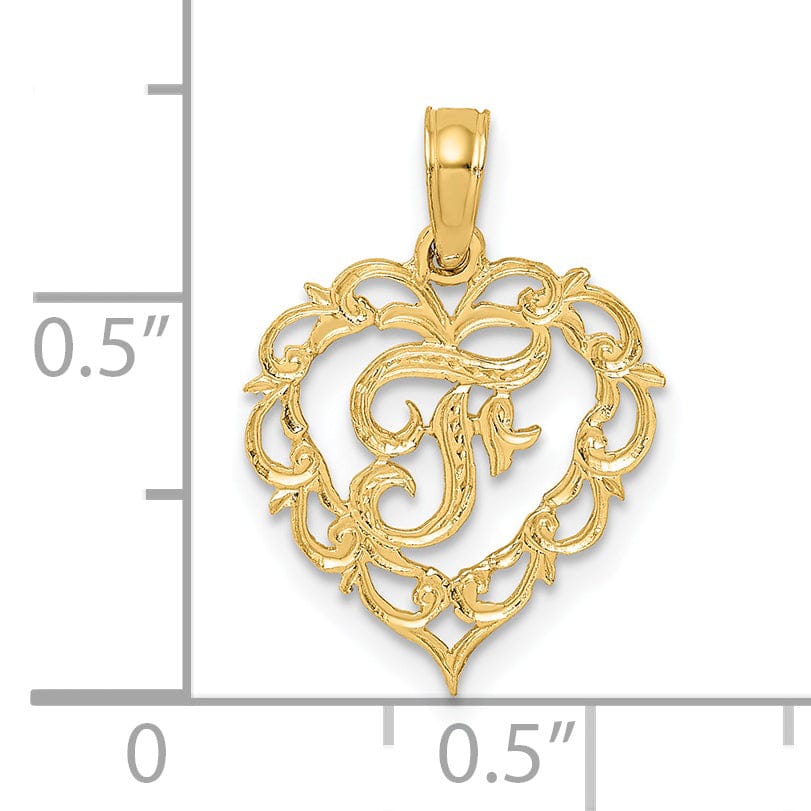 Lovely Rita's Pendants & Charms 14K Yellow Gold Heart Shape Fancy Script Letter F Initial Charm Pendant