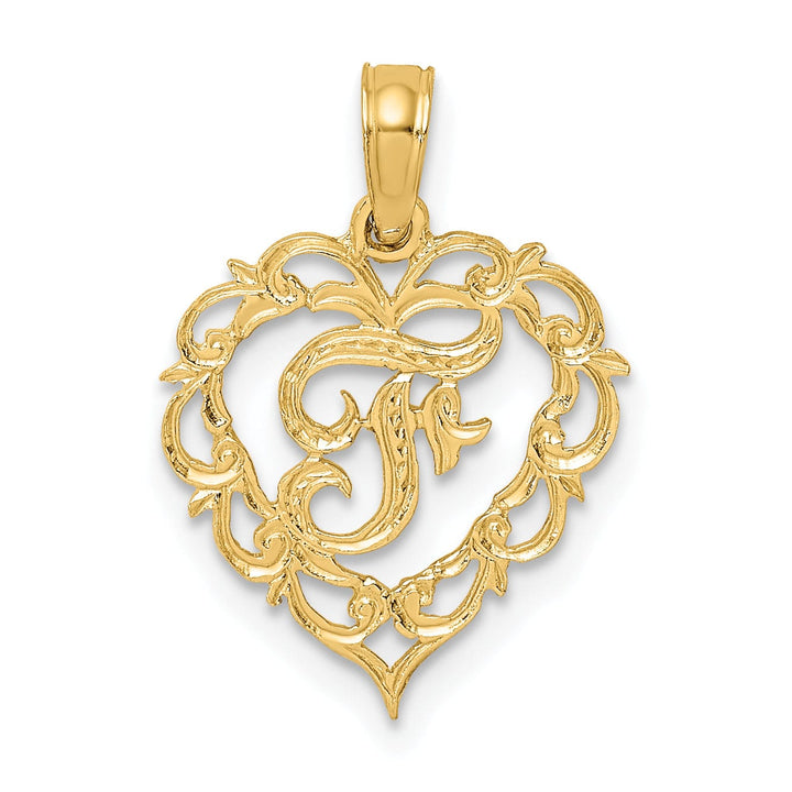 Lovely Rita's Pendants & Charms 14K Yellow Gold Heart Shape Fancy Script Letter F Initial Charm Pendant