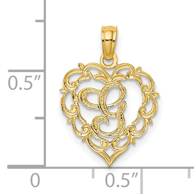 Lovely Rita's Pendants & Charms 14K Yellow Gold Heart Shape Fancy Script Letter G Initial Charm Pendant