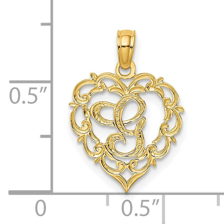Lovely Rita's Pendants & Charms 14K Yellow Gold Heart Shape Fancy Script Letter G Initial Charm Pendant