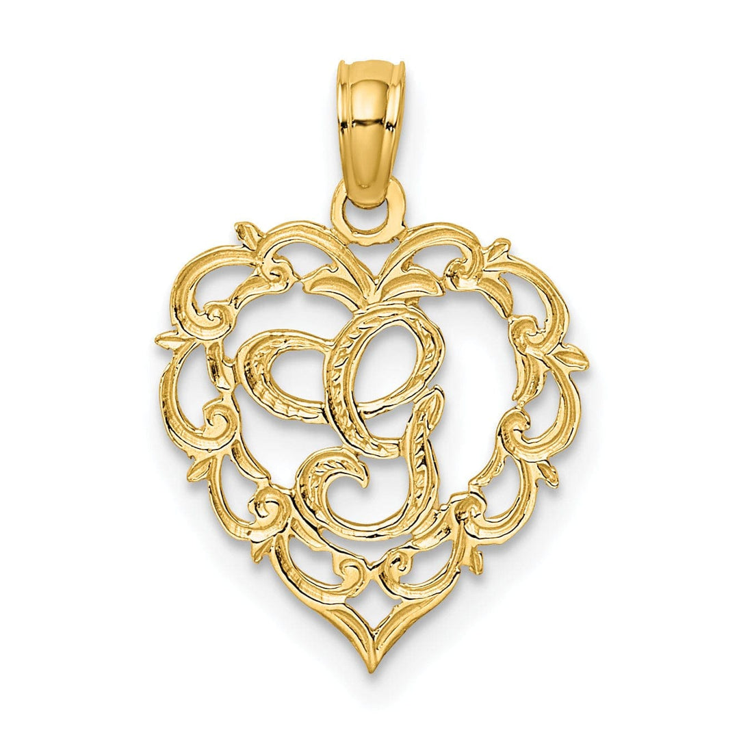 Lovely Rita's Pendants & Charms 14K Yellow Gold Heart Shape Fancy Script Letter G Initial Charm Pendant