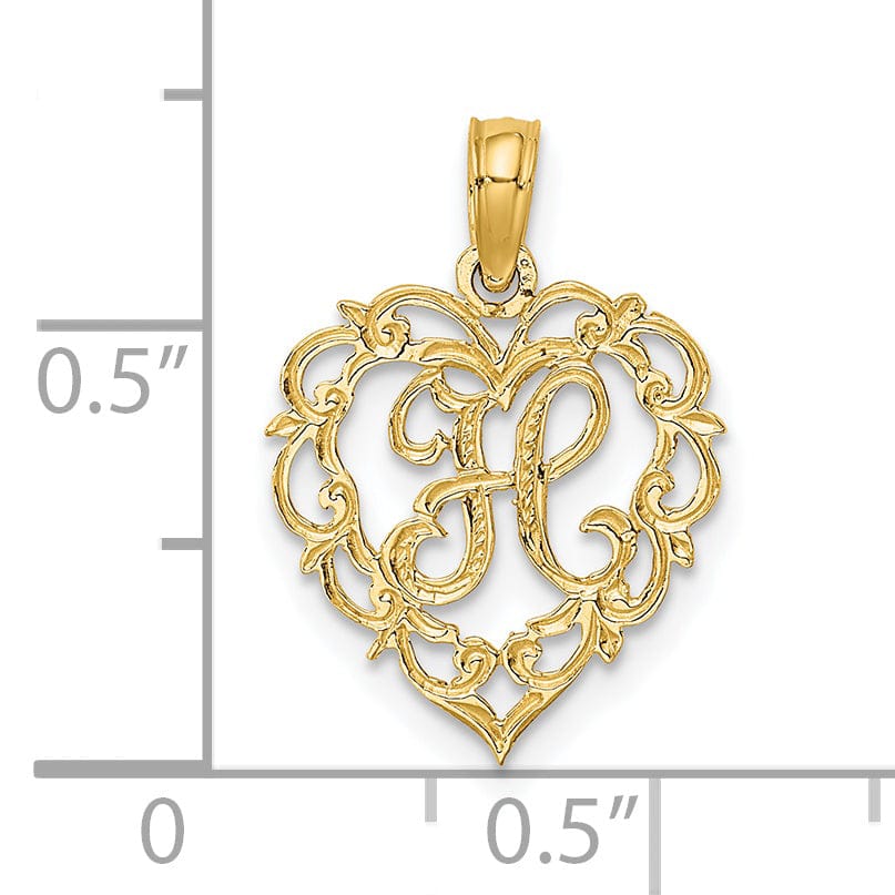Lovely Rita's Pendants & Charms 14K Yellow Gold Heart Shape Fancy Script Letter H Initial Charm Pendant