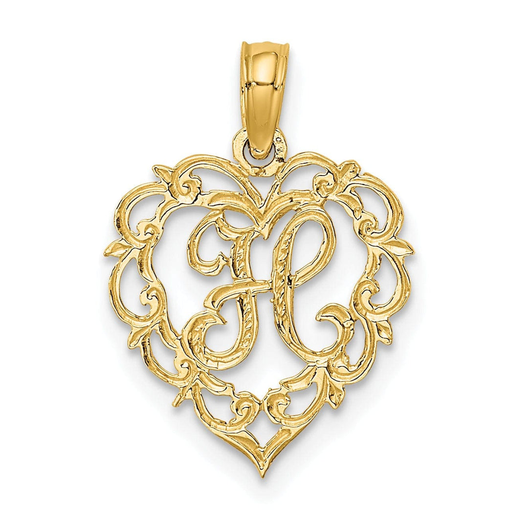 Lovely Rita's Pendants & Charms 14K Yellow Gold Heart Shape Fancy Script Letter H Initial Charm Pendant