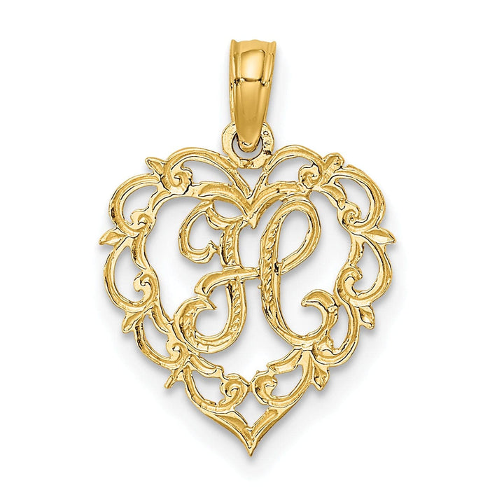 Lovely Rita's Pendants & Charms 14K Yellow Gold Heart Shape Fancy Script Letter H Initial Charm Pendant