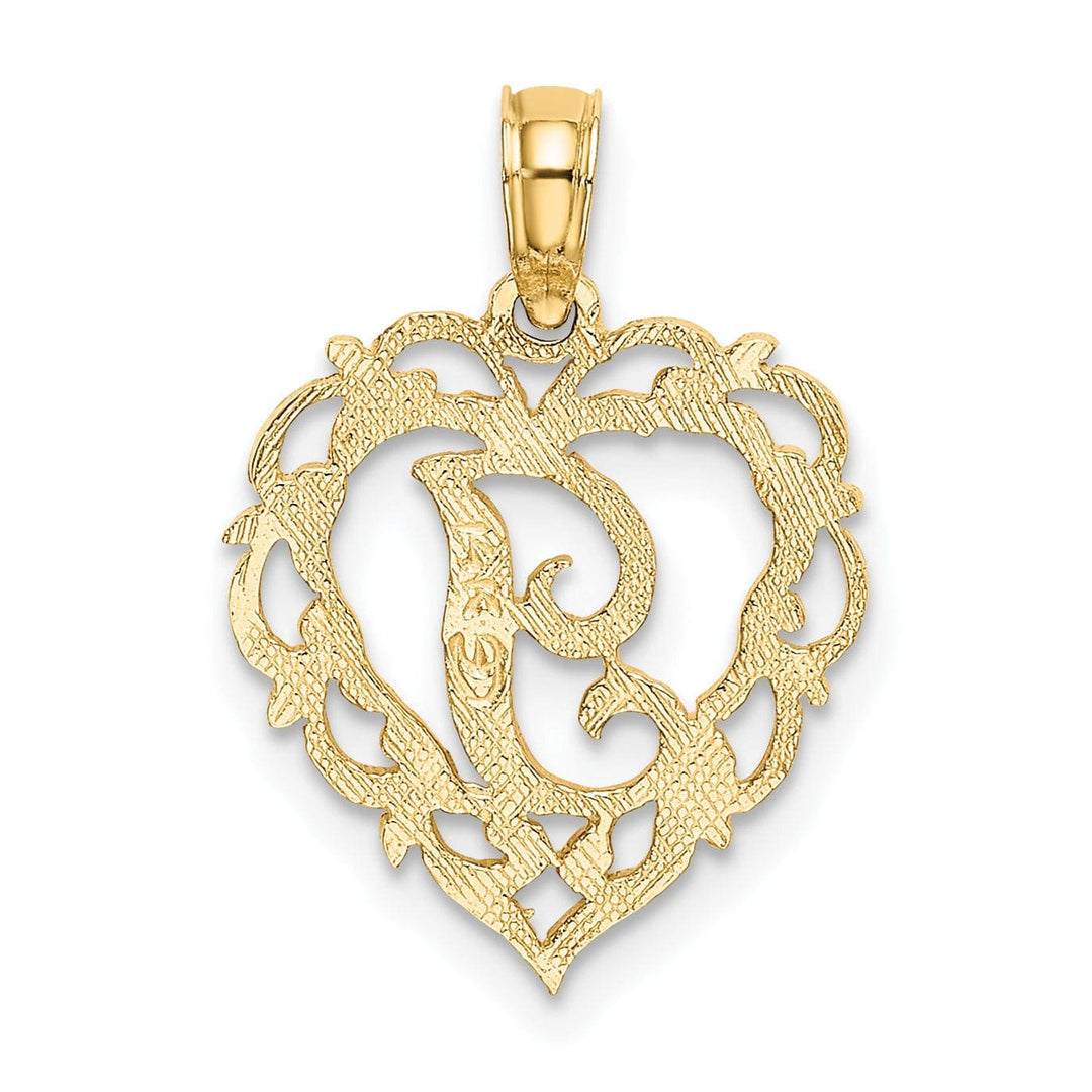 Lovely Rita's Pendants & Charms 14K Yellow Gold Heart Shape Fancy Script Letter I Initial Charm Pendant