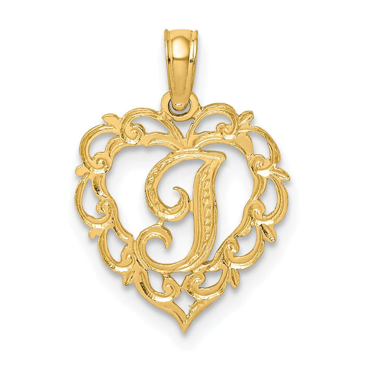 Lovely Rita's Pendants & Charms 14K Yellow Gold Heart Shape Fancy Script Letter I Initial Charm Pendant