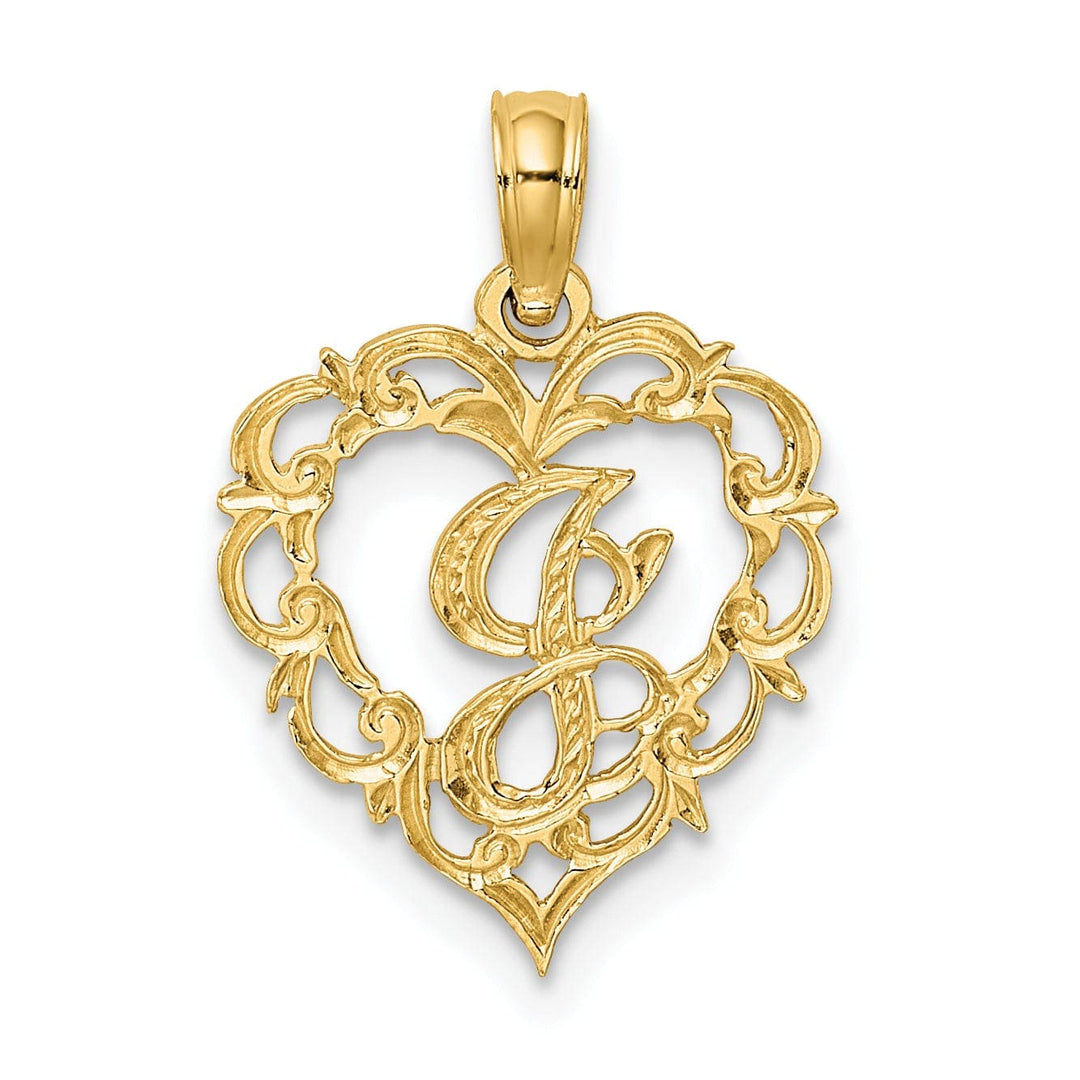 Lovely Rita's Pendants & Charms 14K Yellow Gold Heart Shape Fancy Script Letter J Initial Charm Pendant