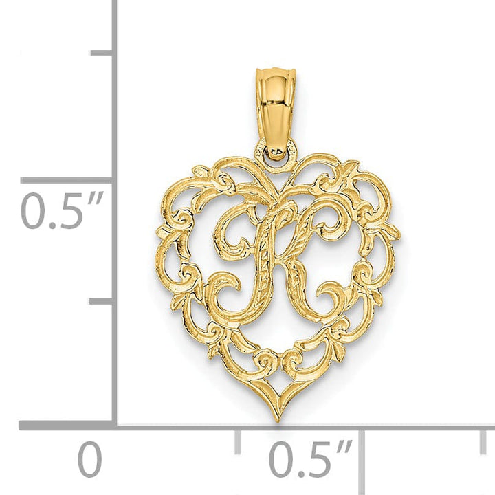 Lovely Rita's Pendants & Charms 14K Yellow Gold Heart Shape Fancy Script Letter K Initial Charm Pendant