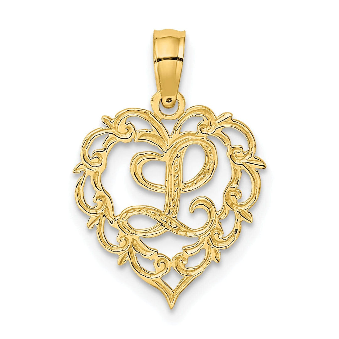 Lovely Rita's Pendants & Charms 14K Yellow Gold Heart Shape Fancy Script Letter L Initial Charm Pendant