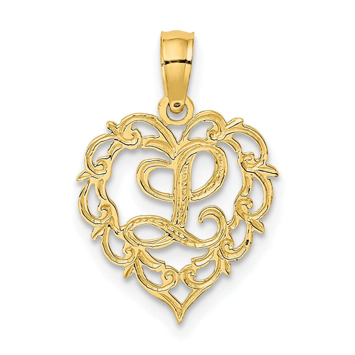 Lovely Rita's Pendants & Charms 14K Yellow Gold Heart Shape Fancy Script Letter L Initial Charm Pendant