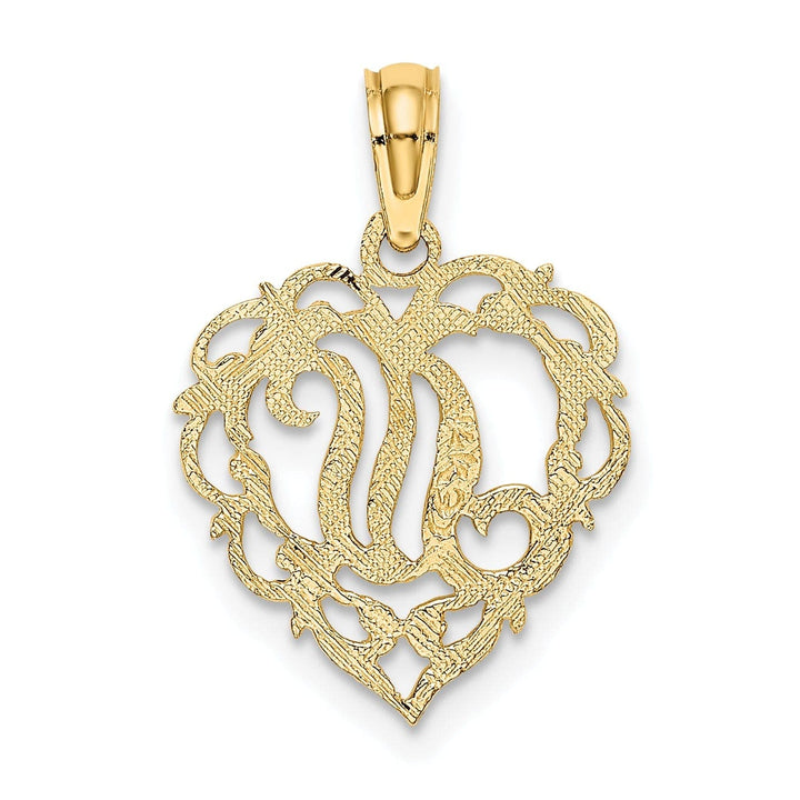 Lovely Rita's Pendants & Charms 14K Yellow Gold Heart Shape Fancy Script Letter N Initial Charm Pendant