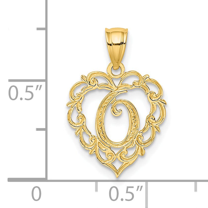 Lovely Rita's Pendants & Charms 14K Yellow Gold Heart Shape Fancy Script Letter O Initial Charm Pendant