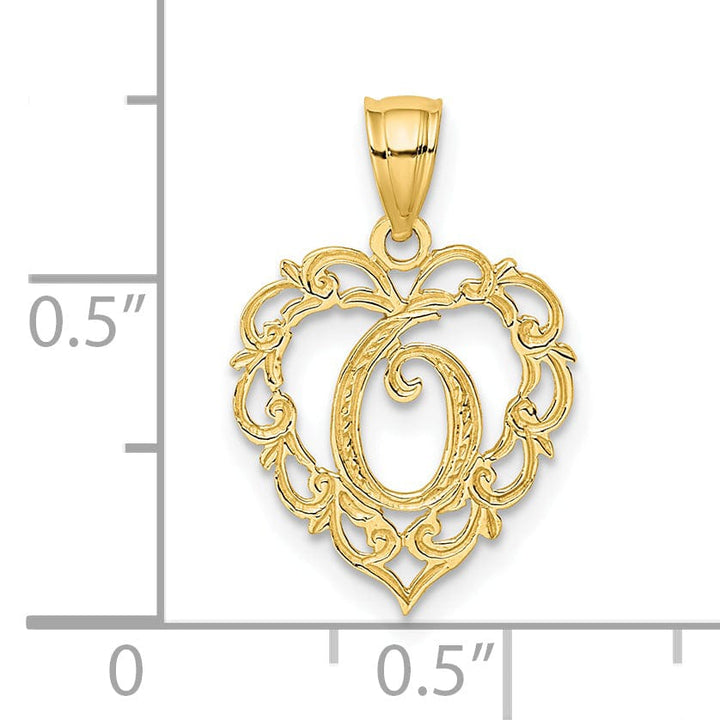 Lovely Rita's Pendants & Charms 14K Yellow Gold Heart Shape Fancy Script Letter O Initial Charm Pendant