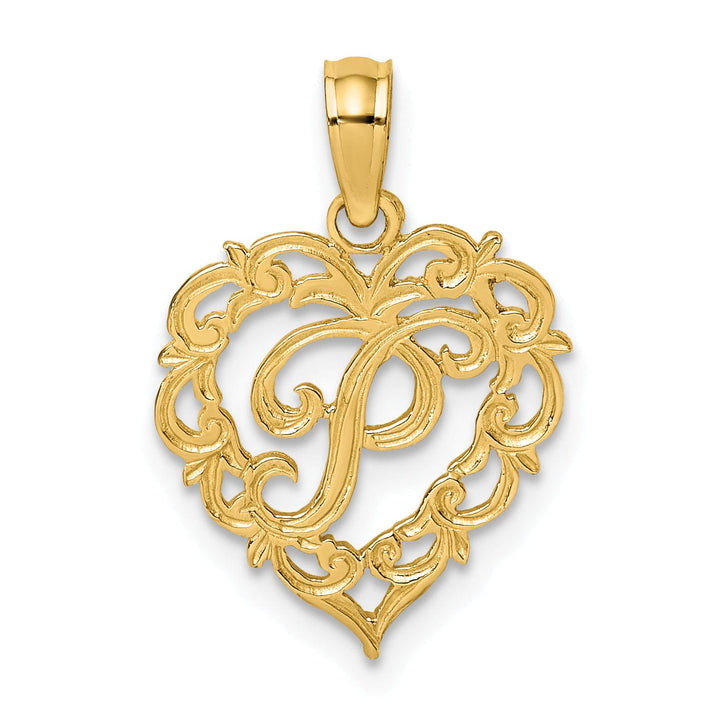 Lovely Rita's Pendants & Charms 14K Yellow Gold Heart Shape Fancy Script Letter P Initial Charm Pendant