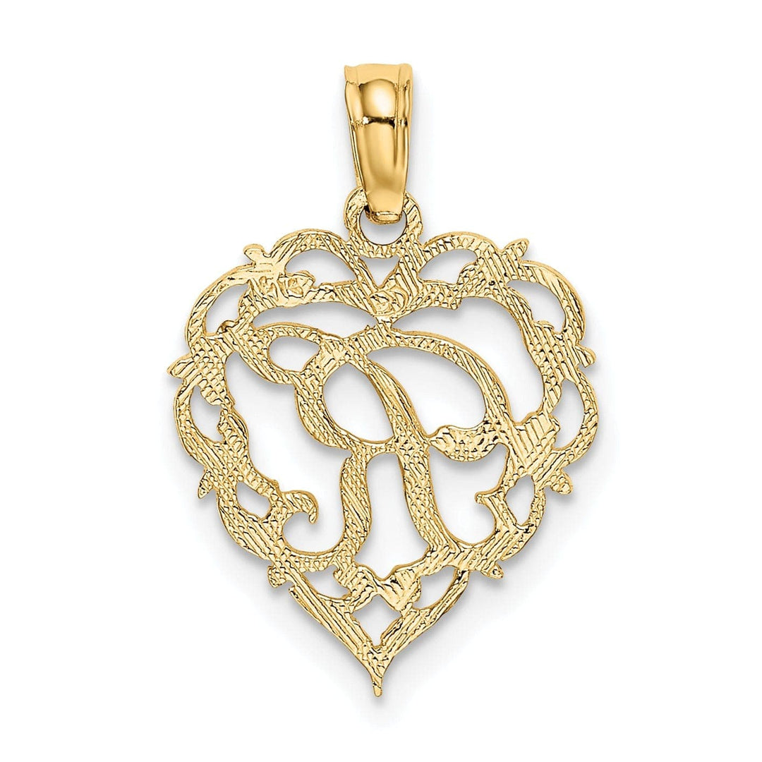 Lovely Rita's Pendants & Charms 14K Yellow Gold Heart Shape Fancy Script Letter R Initial Charm Pendant