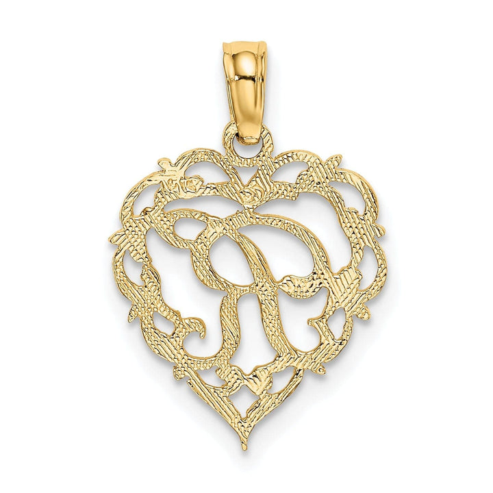 Lovely Rita's Pendants & Charms 14K Yellow Gold Heart Shape Fancy Script Letter R Initial Charm Pendant