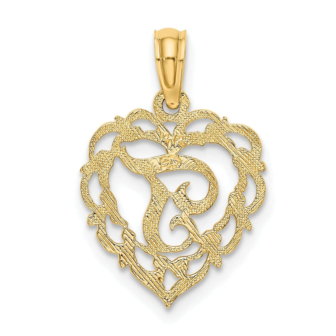 Lovely Rita's Pendants & Charms 14K Yellow Gold Heart Shape Fancy Script Letter T Initial Charm Pendant