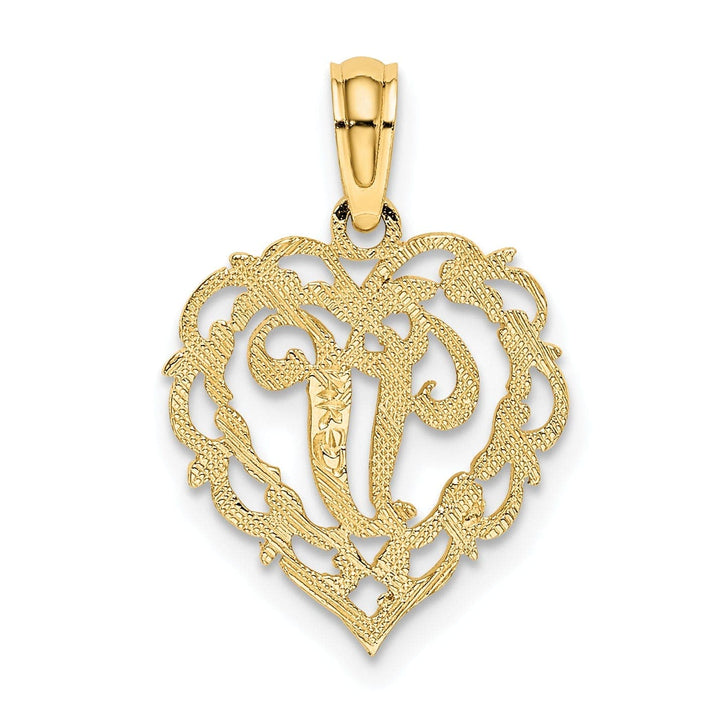 Lovely Rita's Pendants & Charms 14K Yellow Gold Heart Shape Fancy Script Letter V Initial Charm Pendant