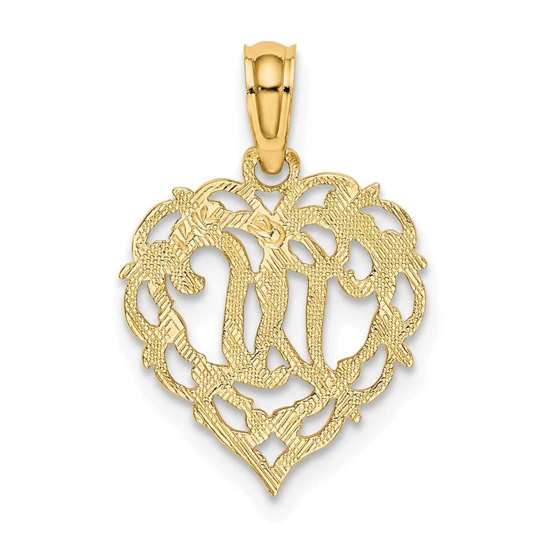 Lovely Rita's Pendants & Charms 14K Yellow Gold Heart Shape Fancy Script Letter W Initial Charm Pendant