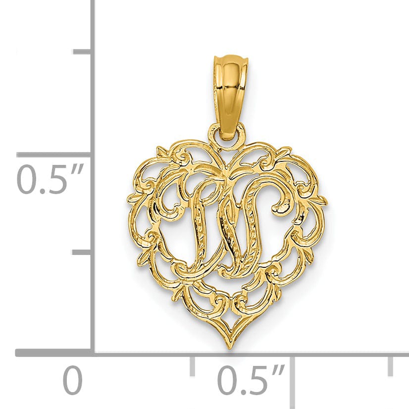 Lovely Rita's Pendants & Charms 14K Yellow Gold Heart Shape Fancy Script Letter W Initial Charm Pendant