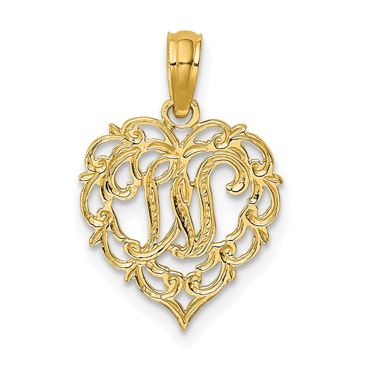 Lovely Rita's Pendants & Charms 14K Yellow Gold Heart Shape Fancy Script Letter W Initial Charm Pendant