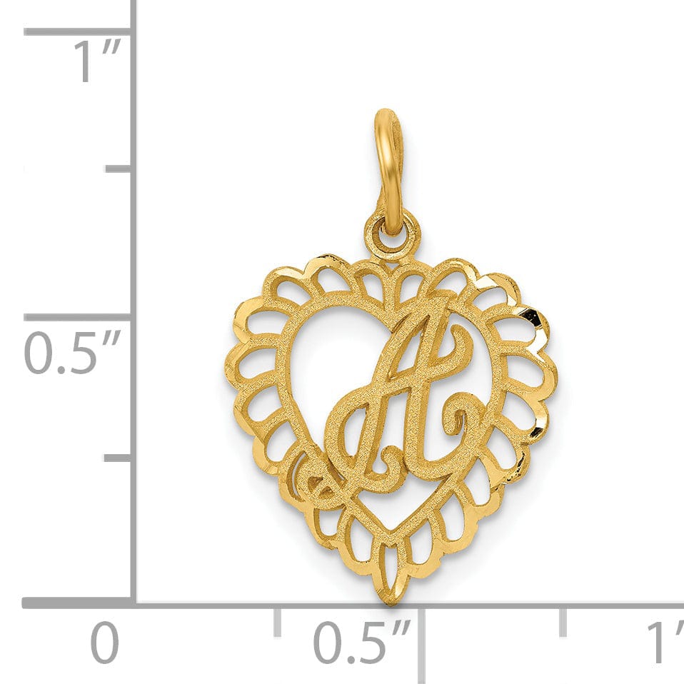 Lovely Rita's Pendants & Charms 14k Yellow Gold Heart Shape Script Design Letter A Charm Pendant