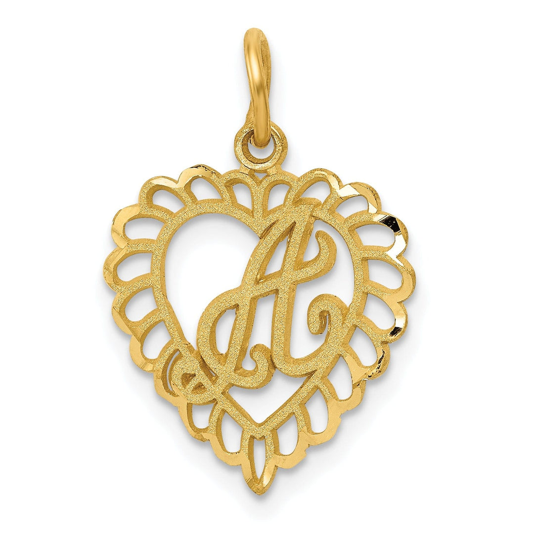 Lovely Rita's Pendants & Charms 14k Yellow Gold Heart Shape Script Design Letter A Charm Pendant