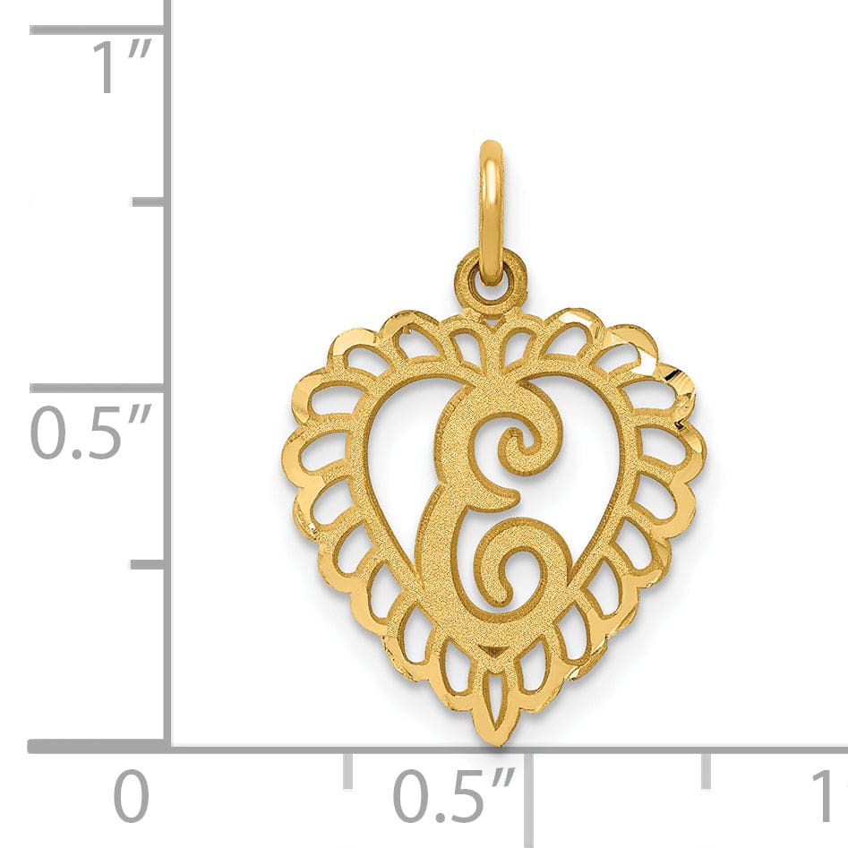 Lovely Rita's Pendants & Charms 14k Yellow Gold Heart Shape Script Design Letter E Charm Pendant