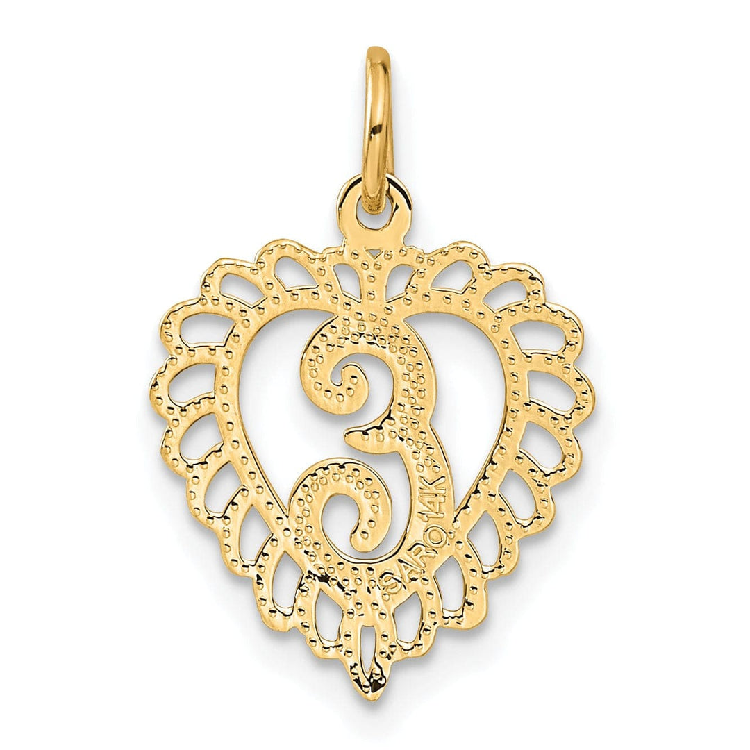 Lovely Rita's Pendants & Charms 14k Yellow Gold Heart Shape Script Design Letter E Charm Pendant