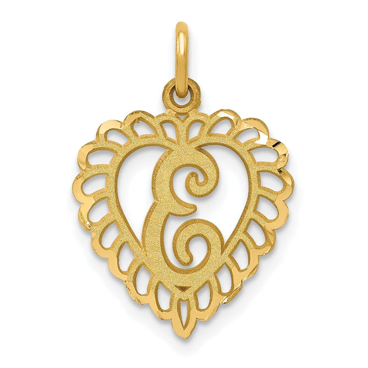 Lovely Rita's Pendants & Charms 14k Yellow Gold Heart Shape Script Design Letter E Charm Pendant