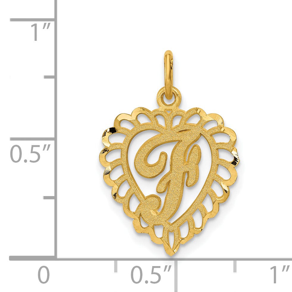 Lovely Rita's Pendants & Charms 14k Yellow Gold Heart Shape Script Design Letter F Charm Pendant