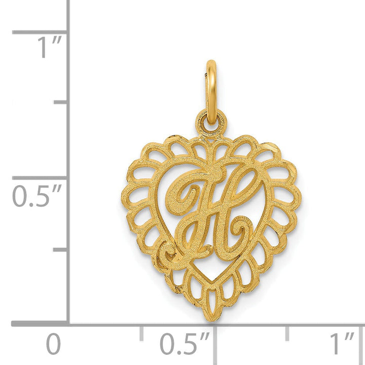 Lovely Rita's Pendants & Charms 14k Yellow Gold Heart Shape Script Design Letter H Charm Pendant