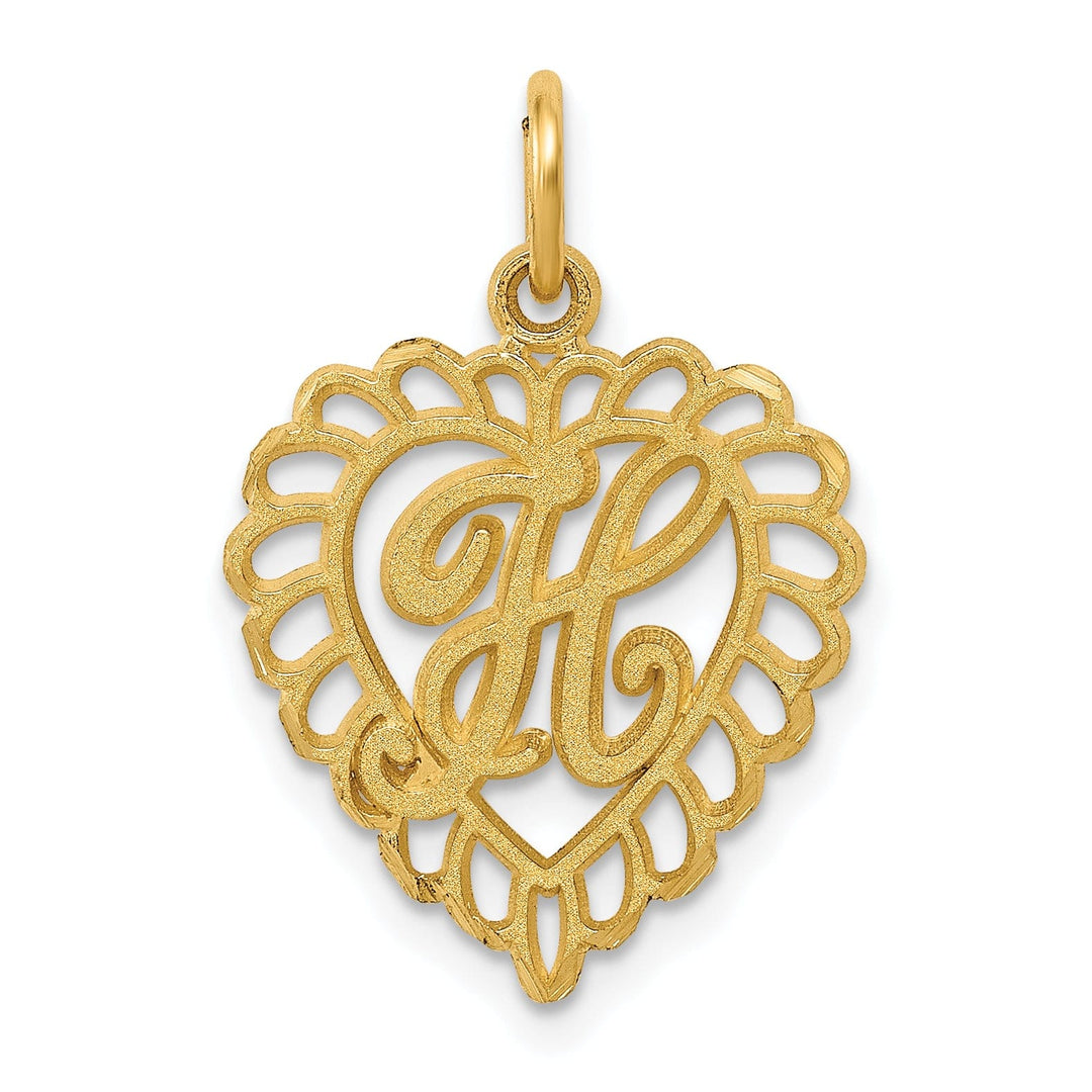 Lovely Rita's Pendants & Charms 14k Yellow Gold Heart Shape Script Design Letter H Charm Pendant