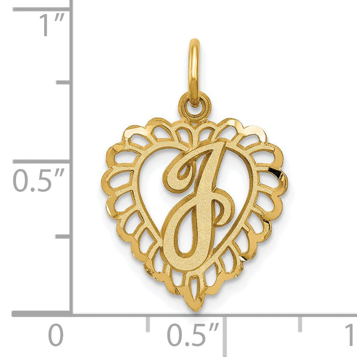 Lovely Rita's Pendants & Charms 14k Yellow Gold Heart Shape Script Design Letter J Charm Pendant