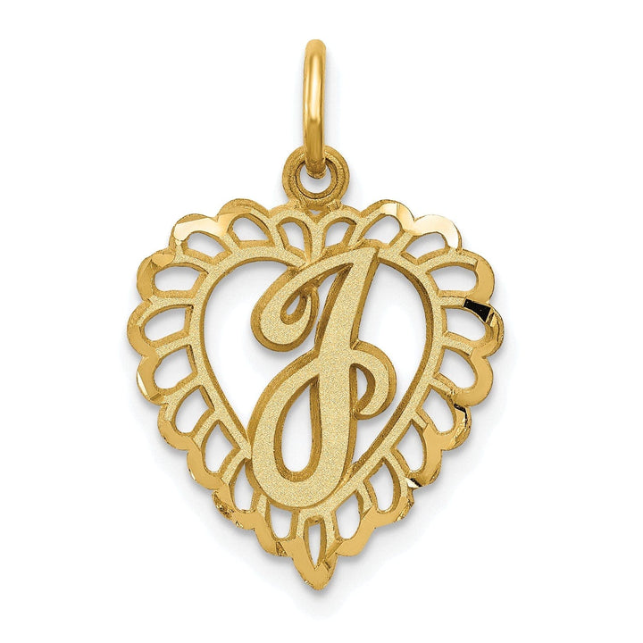 Lovely Rita's Pendants & Charms 14k Yellow Gold Heart Shape Script Design Letter J Charm Pendant